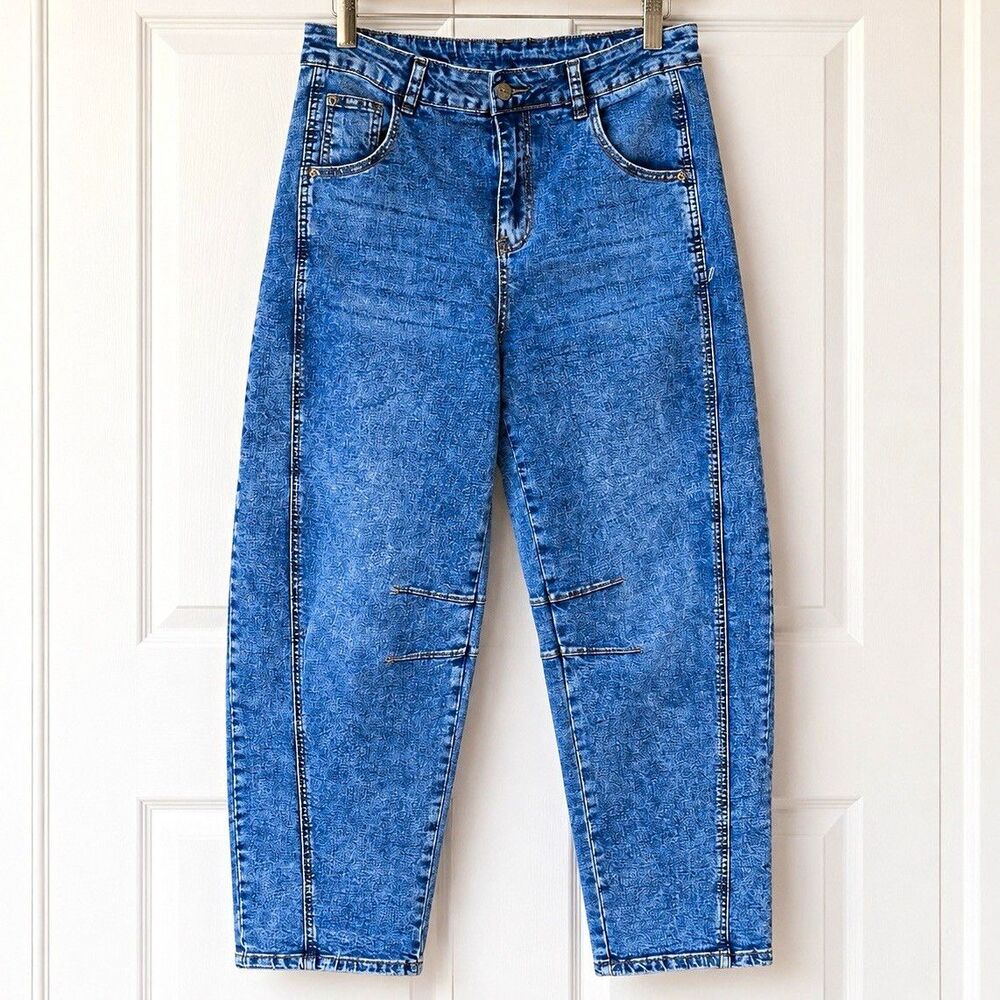 Womenâs Barrel Denim Jeans Blue Size M Stretch 5-Pocket Button Solid Pockets